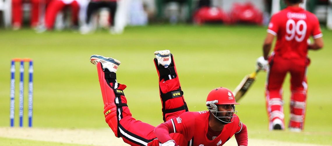 Ruvindu Gunaskekera batting for Canada ahead of USA vs Canada in the T20 World Cup 2024 cricket tournament.