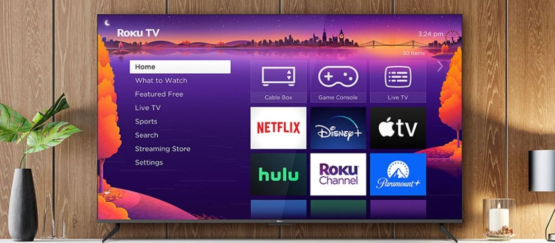 Roku home screen on a television set