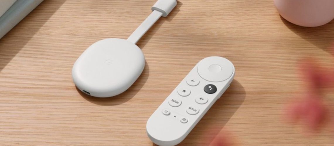 Chromecast with Google TV 4K on a wood table