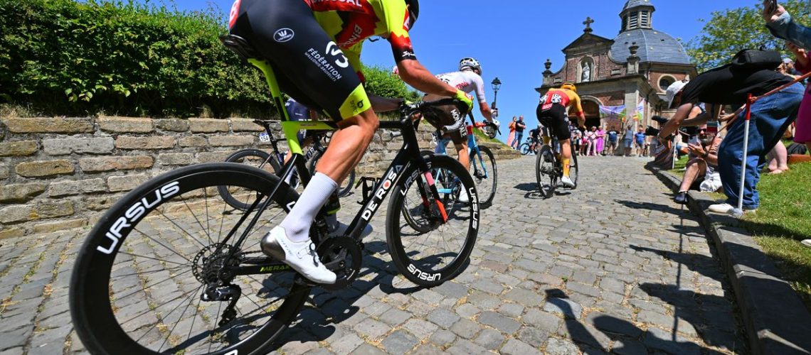 Cyclist on the dreaded cobbles of the Brussels Cycling Classic