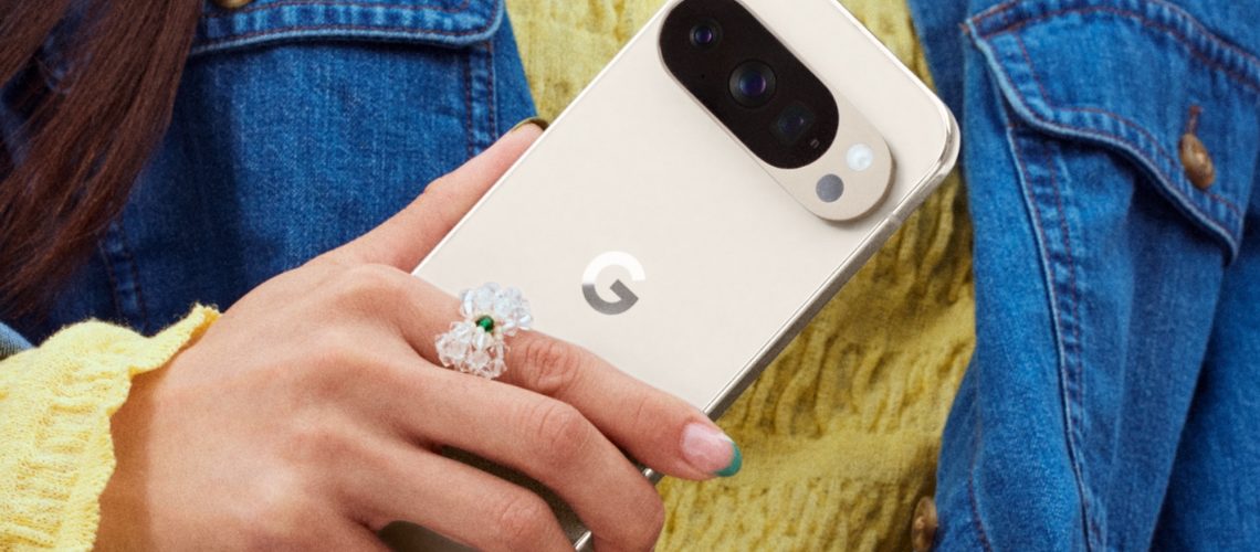 google pixel 10 pro in porcelain in front of a yellow shirt