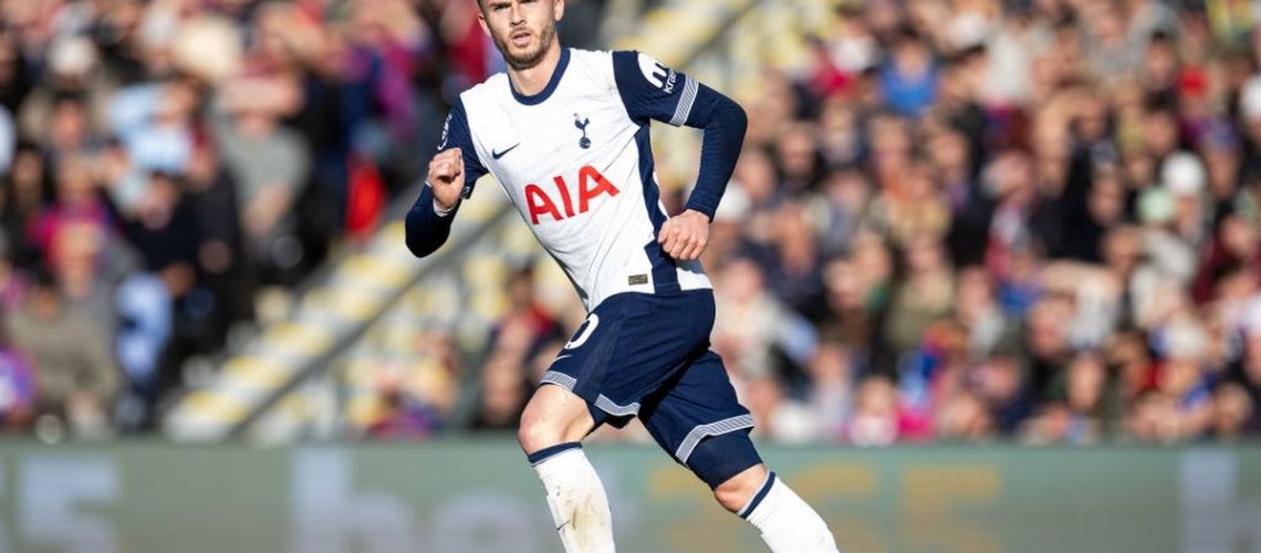 James Maddison of Tottenham Hotspur FC runs during the Premier League match between Crystal Palace FC and Tottenham Hotspur FC ahead of the Galatasaray vs Tottenham live stream