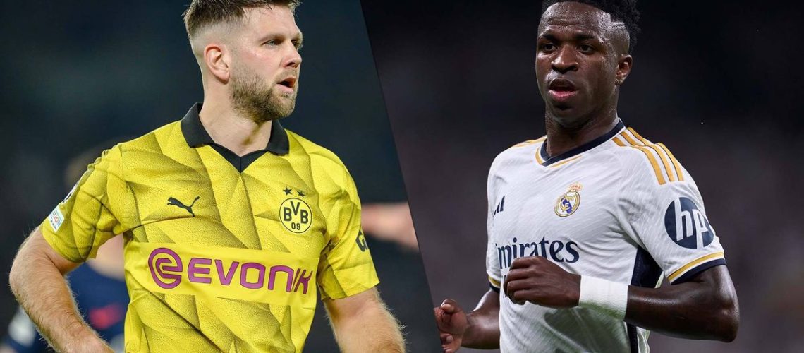 Niclas Fuellkrug of BVB and Vinicius Junior of Real Madrid