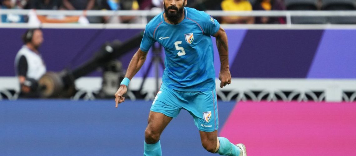 Sandesh Jhingan on the ball ahead of the India vs Uzbekistan live stream