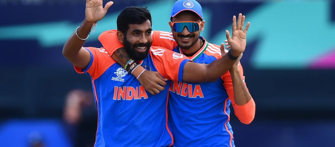 Axar Patel (R) and Jasprit Bumrah (L) in India