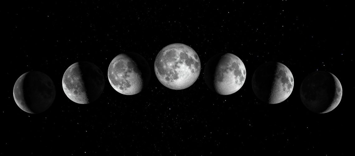 Moon Phases Against a Starry Backdrop