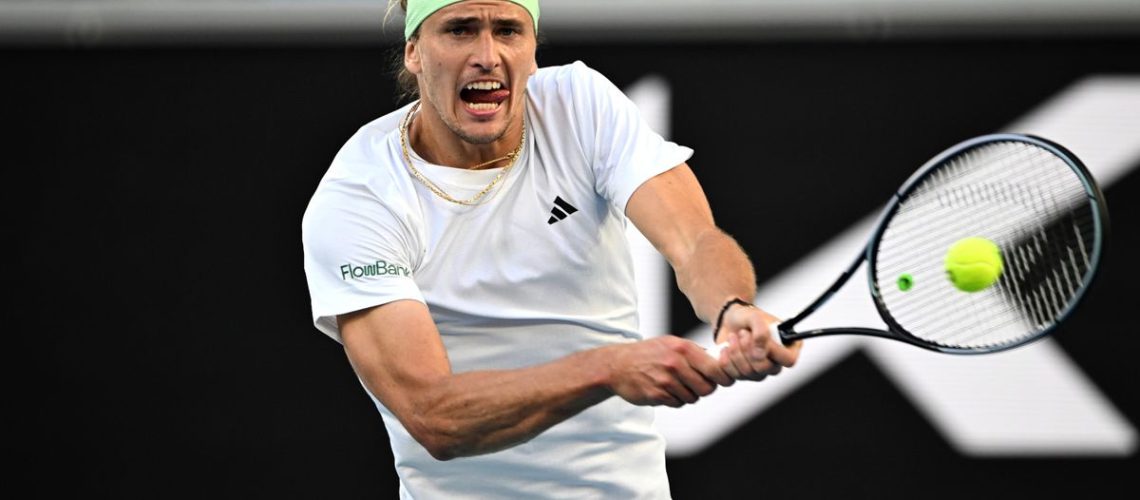Alexander Zverev plays his trademark two-handed backhand at the Australian Open