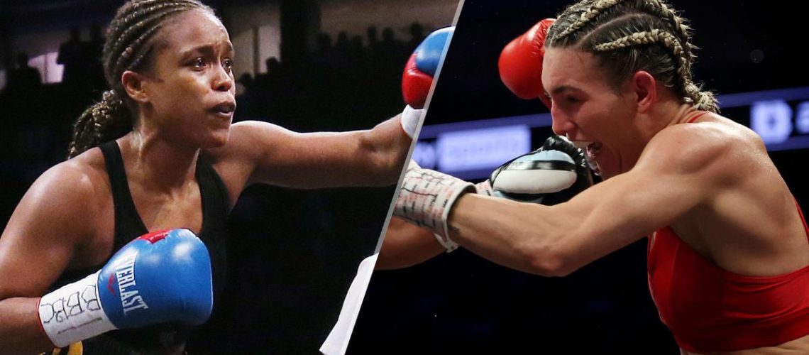 Composite image of Mikaela Mayer (R) and Natasha Jonas (L) ahead of the Jonas vs Mayer live stream