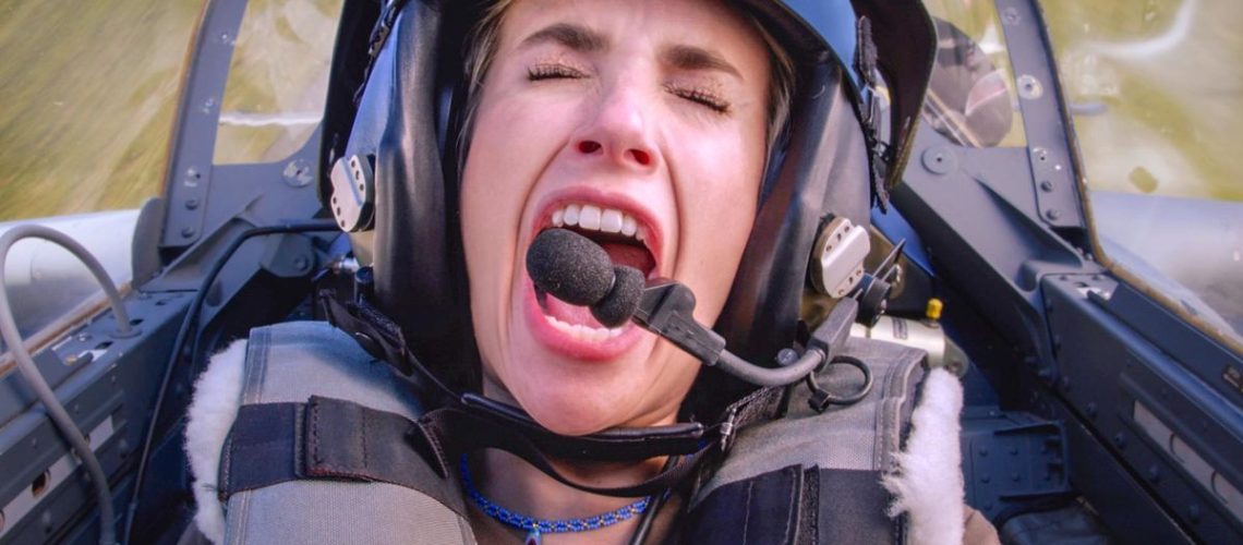 Rex (Emma Roberts) screams in the cockpit of a jet in Prime Video Original movie