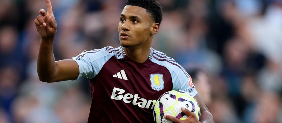 Ollie Watkins of Aston Villa celebrates ahead of the Young Boys vs Aston Villa live stream