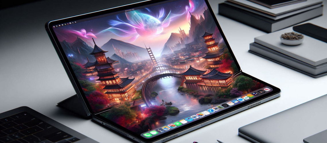 An AI generated image of a MacBook foldable laptop concept