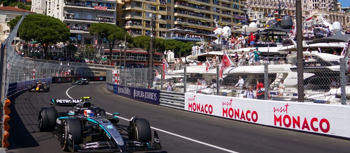 Kimi Antonelli of Italy drives the Mercedes during the Monaco Grand Prix.