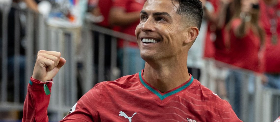 Cristiano Ronaldo celebrates a goal for Portugal against Uzbekistan at World Cup 2026