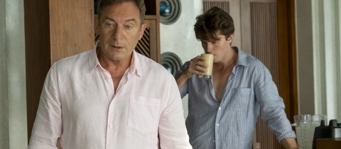 Jason Isaacs and Patrick Schwarzenegger in "The White Lotus" season 3