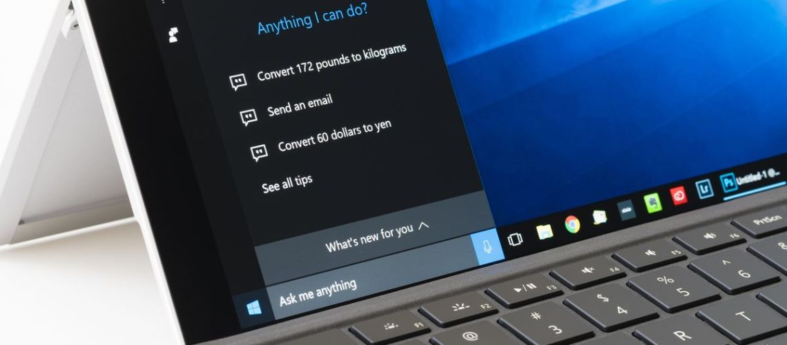 Cortana appearing in the start menu in Windows 10 on a Surface Pro