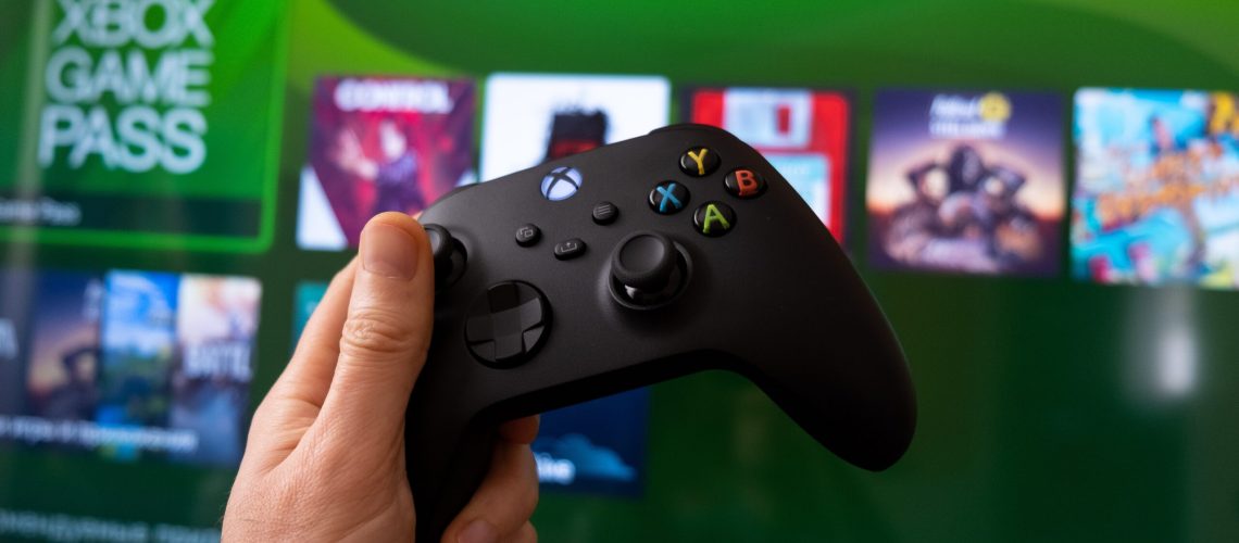 Xbox Game Pass cloud gaming titles shown Xbox controller and Xbox Series X titles