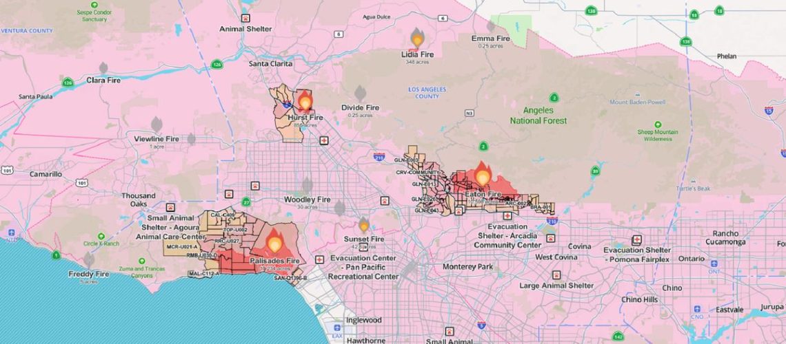 A screen capture of Watch Duty during the Los Angeles Fires 2025