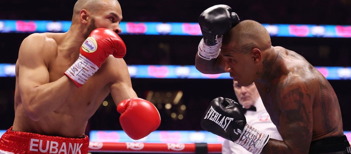 Conor Benn shielding from Chris Eubank Jr
