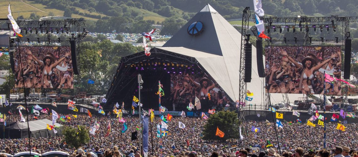 Crowds of people gather in front of the main Pyramid Stage to watch Diana Ross perform at the 2022 Glastonbury Festival during day two of Glastonbury Festival at Worthy Farm.