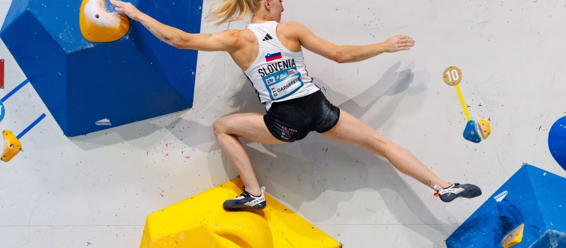 Janja Garnbret of Slovenia is seen during the women's boulder finals of the IFSC Climbing World Cup Innsbruck on June 27, 2025 in Innsbruck, Austria.