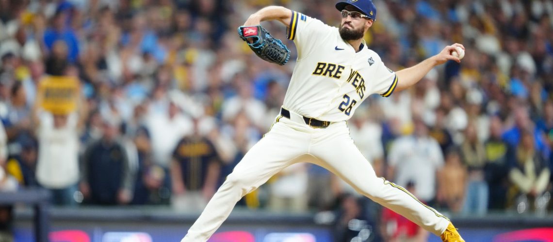 Milwaukee Brewers pitcher Aaron Ashby during the 2026 MLB World Series