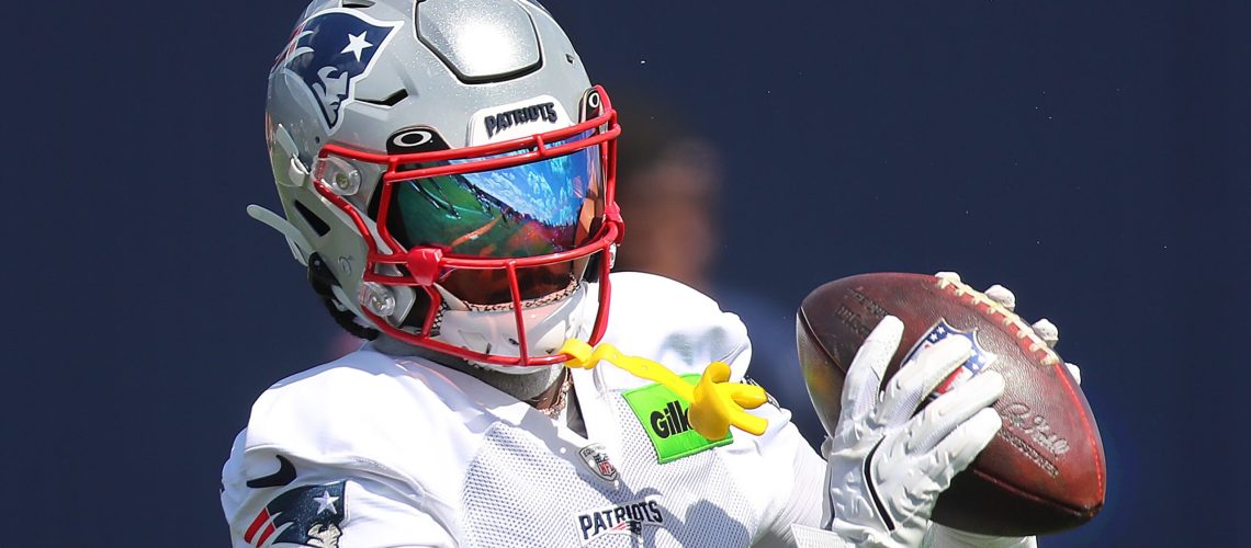 Foxborough, MA - September 3: New England Patriots wide receiver Stefon Diggs makes a catch during practice on September 3, 2025. (Photo by John Tlumacki/The Boston Globe via Getty Images)