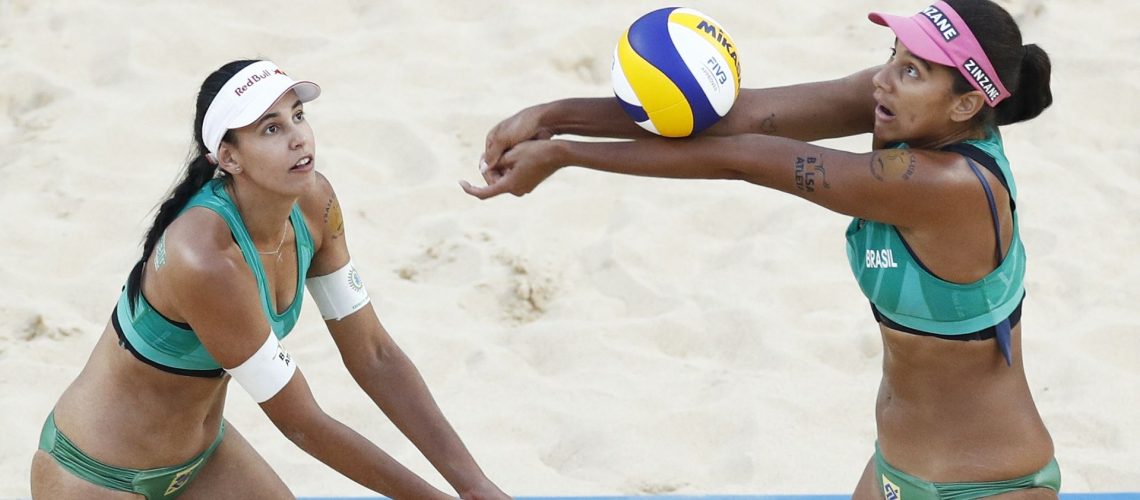Ana Patricia Ramos &amp; Duda Lisboa of Brazil in action at the Beach Volleyball World Championships