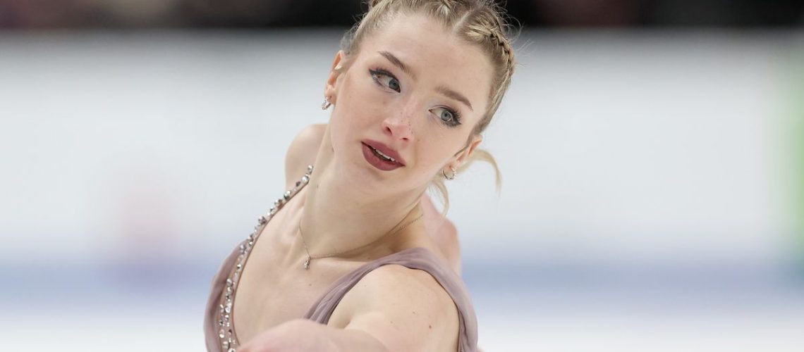 COLUMBUS, OHIO - JANUARY 26: Amber Glenn skates in the Women's Free Skate during the U.S. Figure Skating Championships at Nationwide Arena on January 26, 2024 in Columbus, Ohio. (Photo by Matthew Stockman/Getty Images)