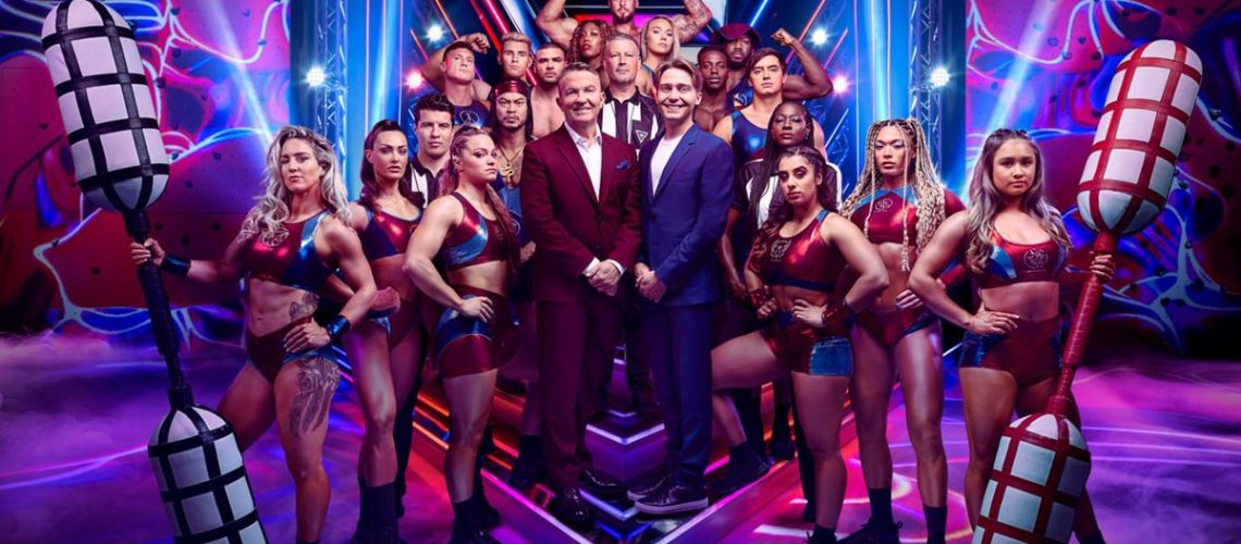 Presenters Bradley and Barney Walsh posing with the Gladiators