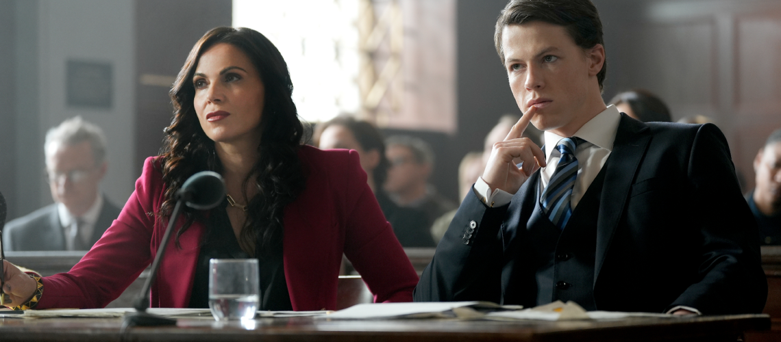 Jocelyn "Bruiser" Stone (played by Lana Parrilla) and Rudy Baylor (Milo Callaghan) in "The Rainmaker" TV drama