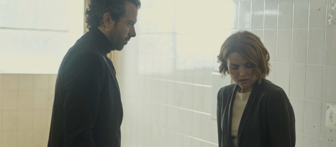 Saint Pete (Tom Cullen) confronting Clare Lewis (Erin Richards) in Mudtown
