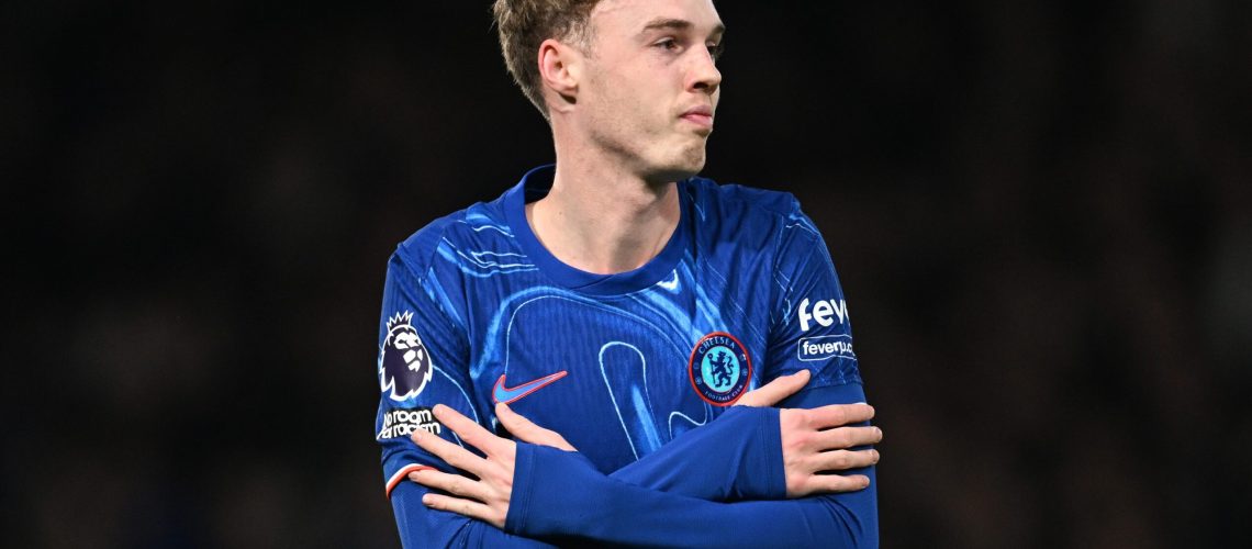 Cole Palmer of Chelsea celebrates scoring his team's first goal during the Premier League match between Chelsea FC and AFC Bournemouth at Stamford Bridge on January 14, 2025 in London, England.