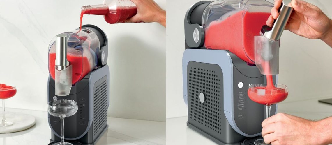 Ninja Slushi in use pouring and mixing