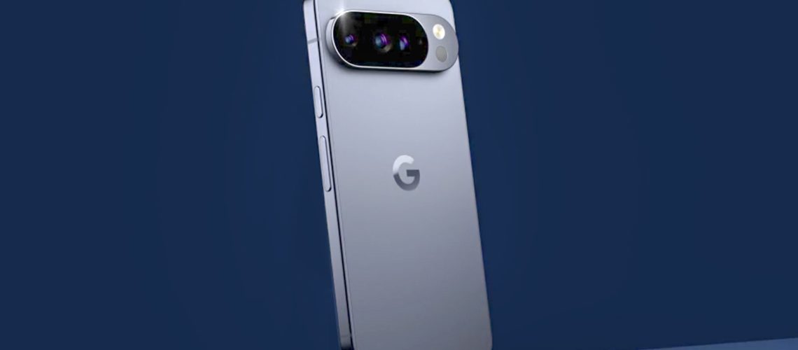 Pixel 10 render against blue background.
