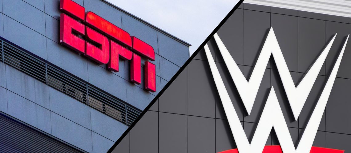 ESPN and WWE logos on buildings