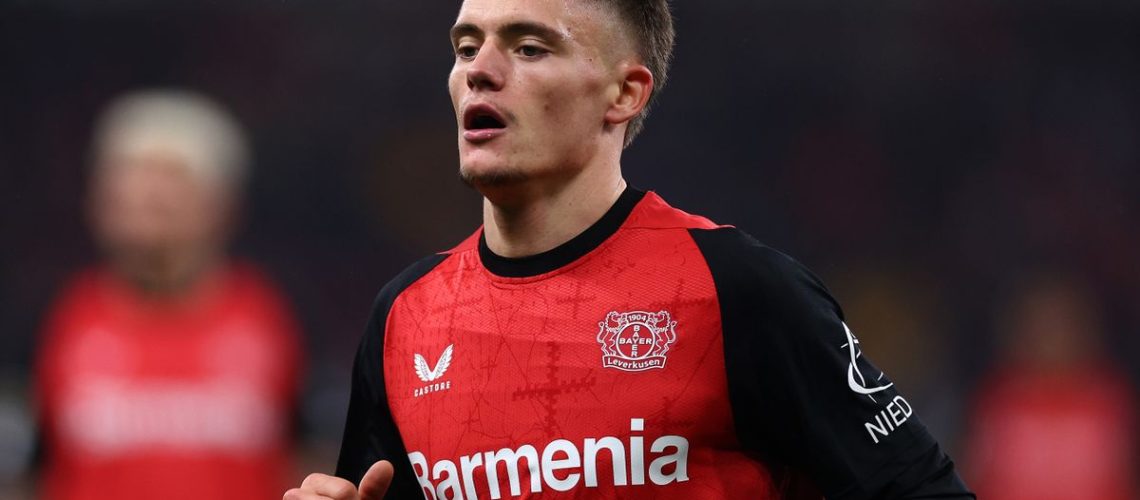 Florian Wirtz of Leverkusen in action ahead of the Liverpool vs Bayer Leverkusen live stream