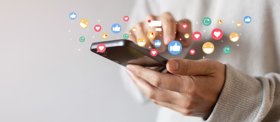 adult man hand hold smartphone and use social media network