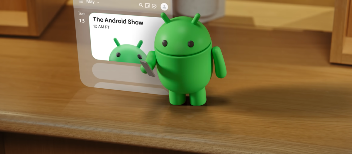 google android show mascot holding its phone and putting the show date into its calendar