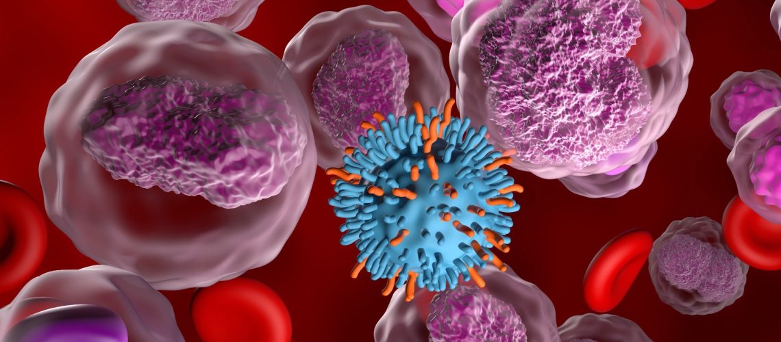 CAR T cell therapy in Non-hodgkin lymphoma (NHL) - closeup view 3d illustration