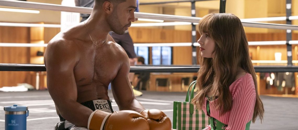 Lucien Laviscount as Alfie, Lily Collins as Emily in Emily in Paris