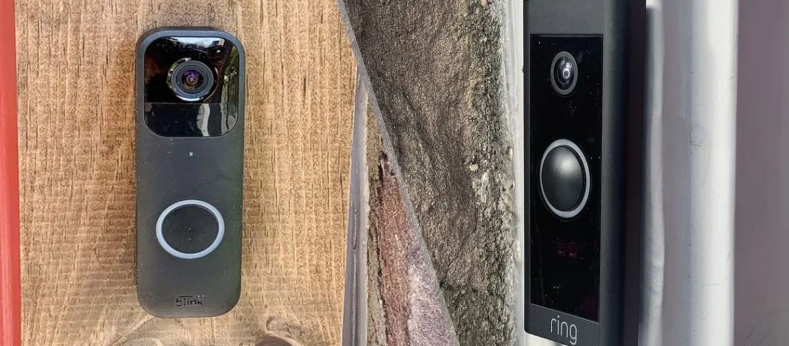 Blink and Ring video doorbells side by side