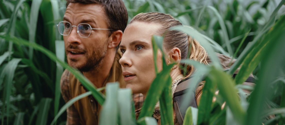 Jonathan Bailey as Dr. Henry Loomis and Scarlett Johansson as Zora Bennett in "Jurassic World Rebirth"