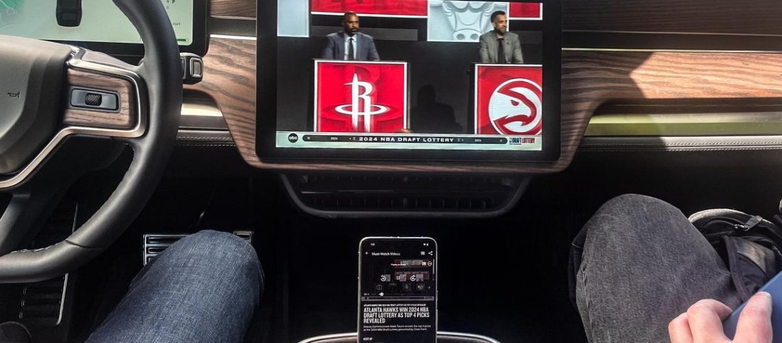 Watching google cast of NBA app on Rivian R1S infotainment screen