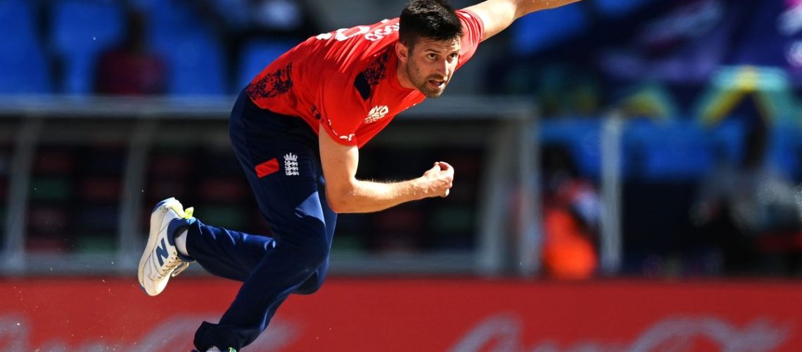 Mark Wood bowling for England against Oman in the Namibia vs England live stream
