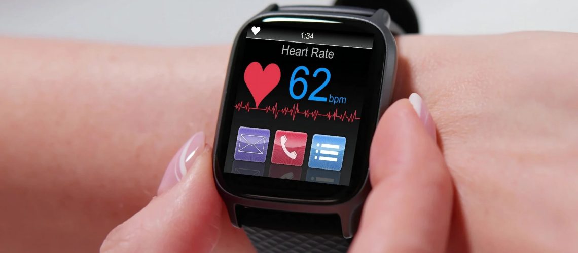 Smart wearable watch showing heartbeat for monitoring