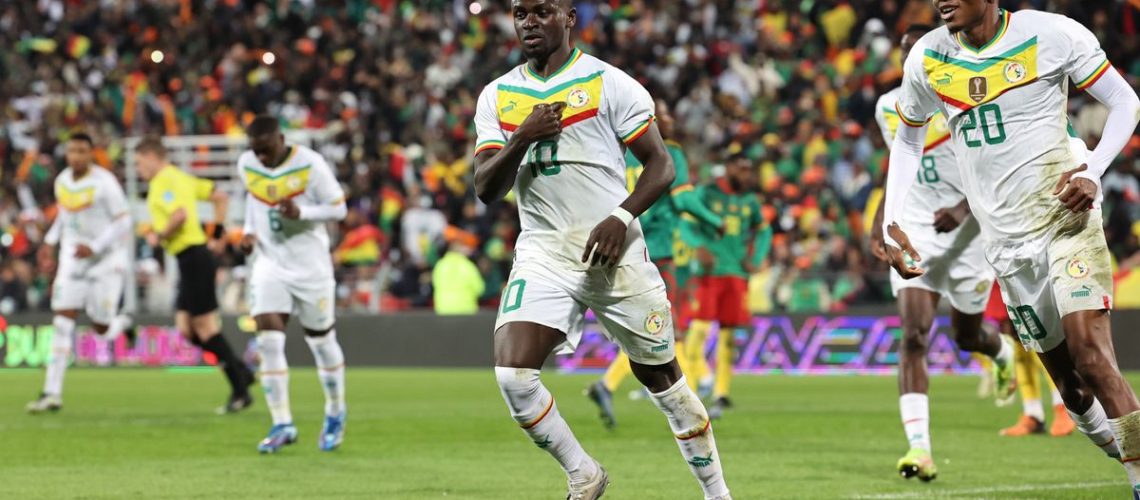 Sadio Mane (L) celebrates a goal ahead of the Senegal vs Gambia live stream