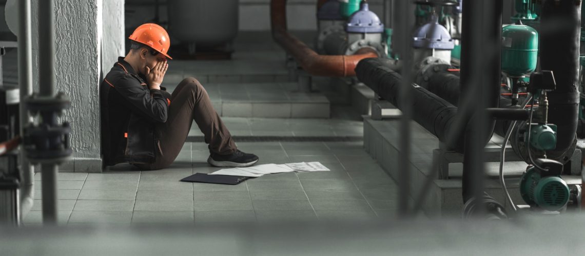 tired energy engineer sitting on the floor