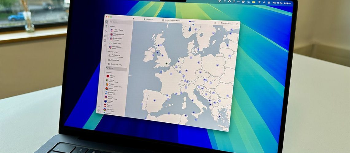 NordVPN map displayed on laptop