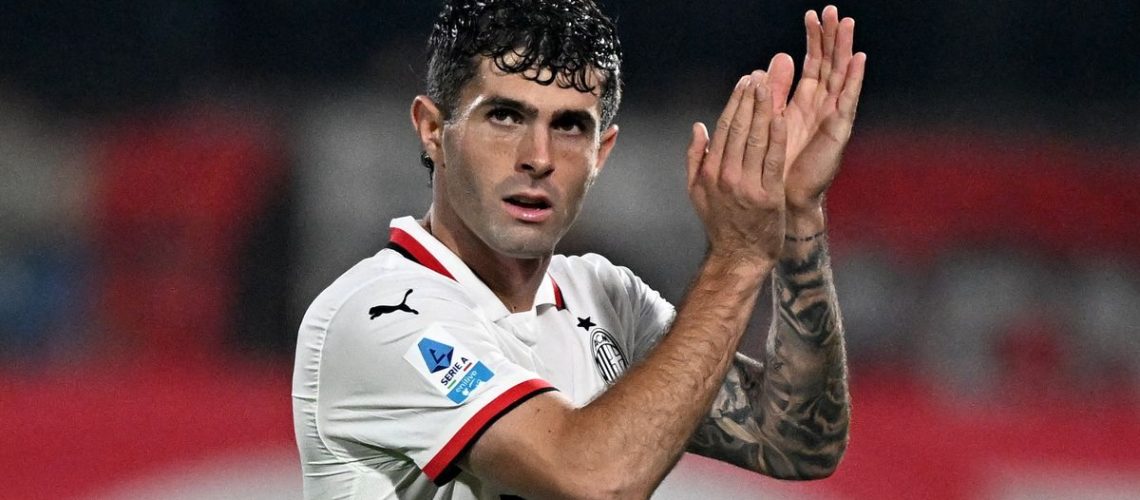 AC Milan's American forward #11 Christian Pulisic leaves the pitch ahead of the Real Madrid vs AC Milan live stream in the 2024/25 Champions League