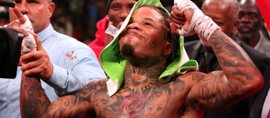 Gervonta Davis celebrates victory over Ryan Garcia during their Las Vegas bout in April 2023 ahead of Davis vs Martin live stream